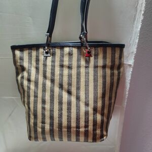 Tiannl Black and Tan Striped Tote Bag
